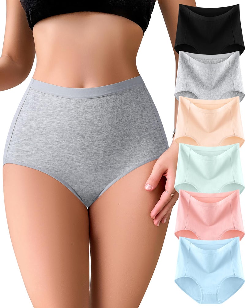 Envlon High Waisted Underwear Womens Cotton Postpartum Panties Soft Stretch Full Coverage Ladies Briefs Plus Size Multi Pack - Image 1